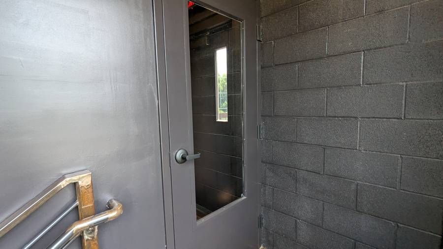 The glass door at the top