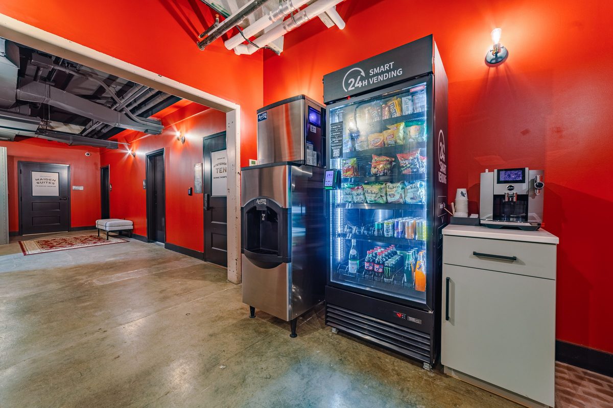 The Provisions Hall with ice machine and stocked market fridge